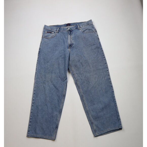 Vintage 90s Tommy Hilfiger Mens 38x28 Distressed Baggy Wide Leg Denim Jeans Blue